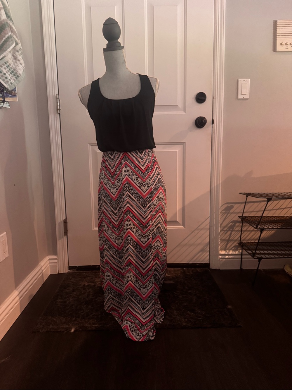 Three Hearts Black and Coral Maxi Dress